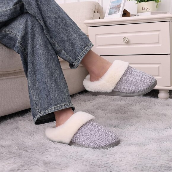 ⚡Women Grey Faux Fur Fleece Comfy Wool Like Warm Knit Chenille Slipper - Picture 3 of 7